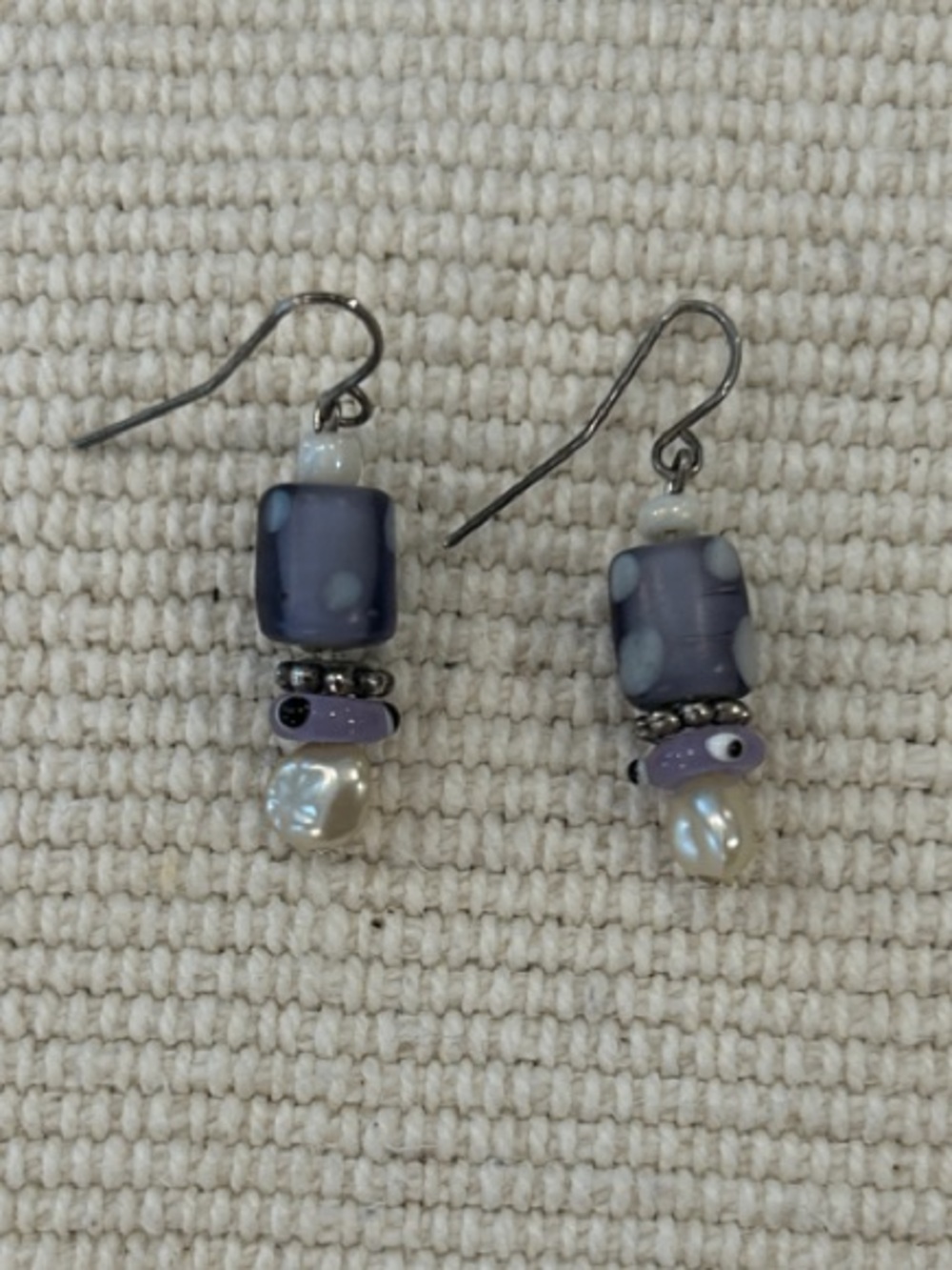 Lavender Glass Bead and Pearl Drop Earrings - Women Jewelry